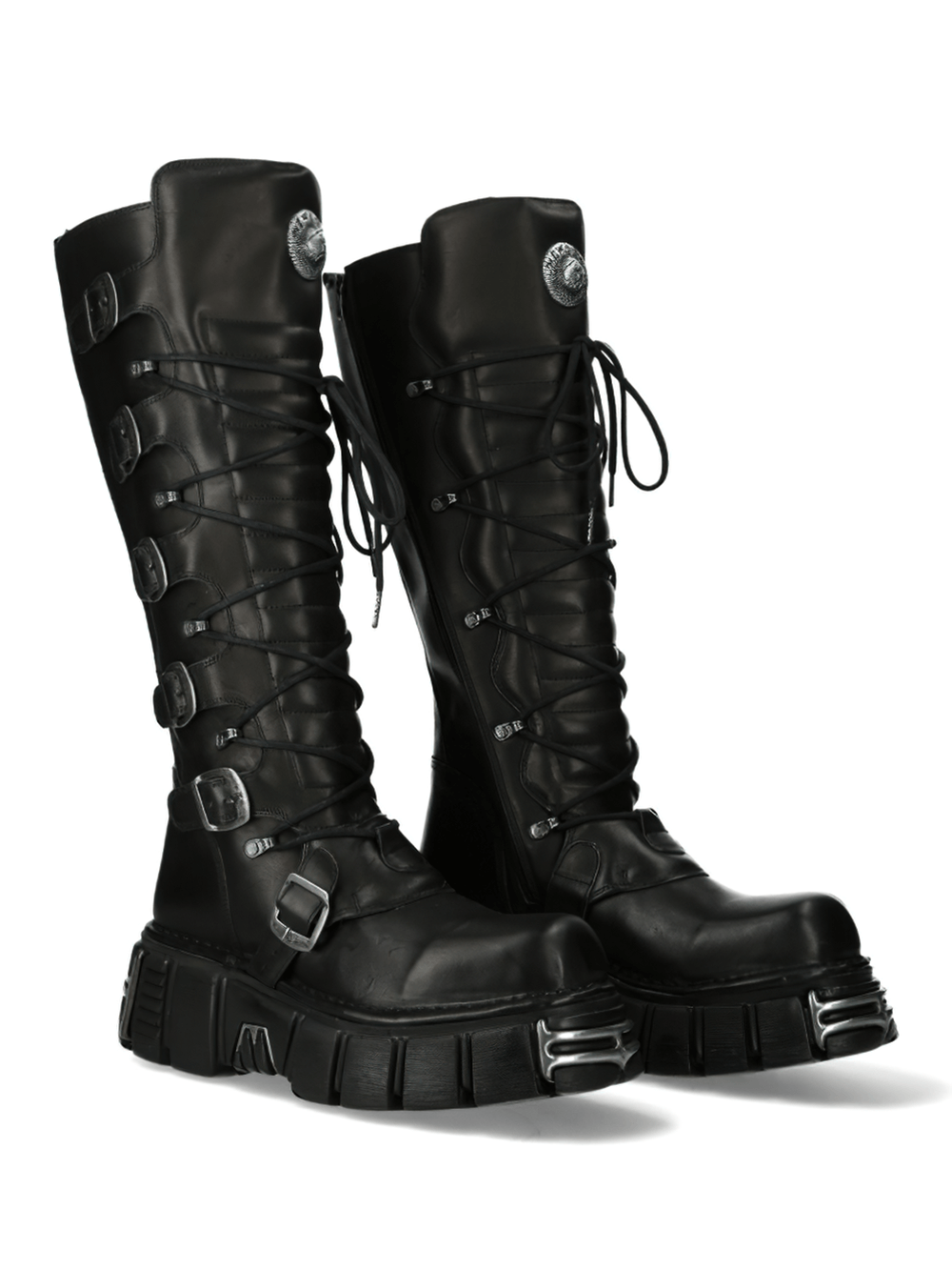 NEW ROCK Women's Sturdy High Lace-Up Boots with Buckles