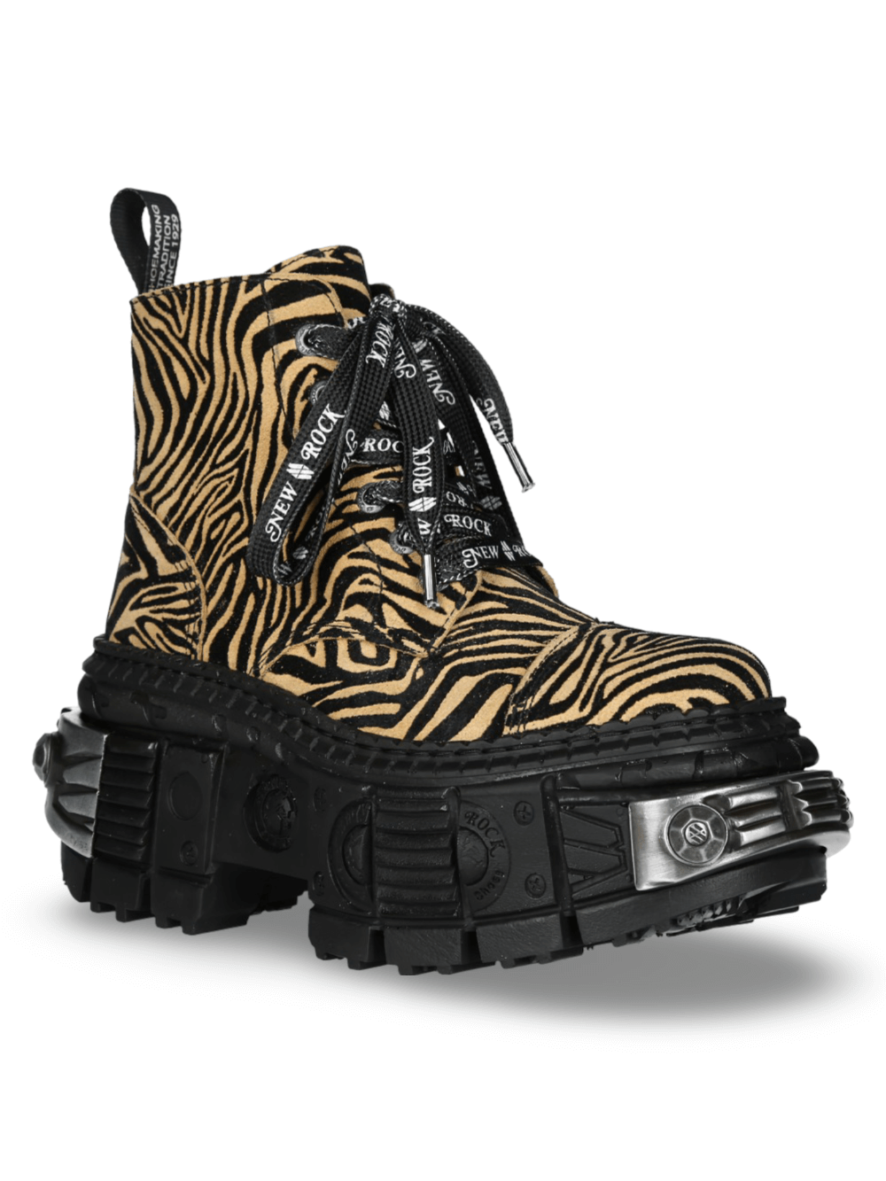NEW ROCK Men's Tiger Print Ankle Boots with Rugged Sole