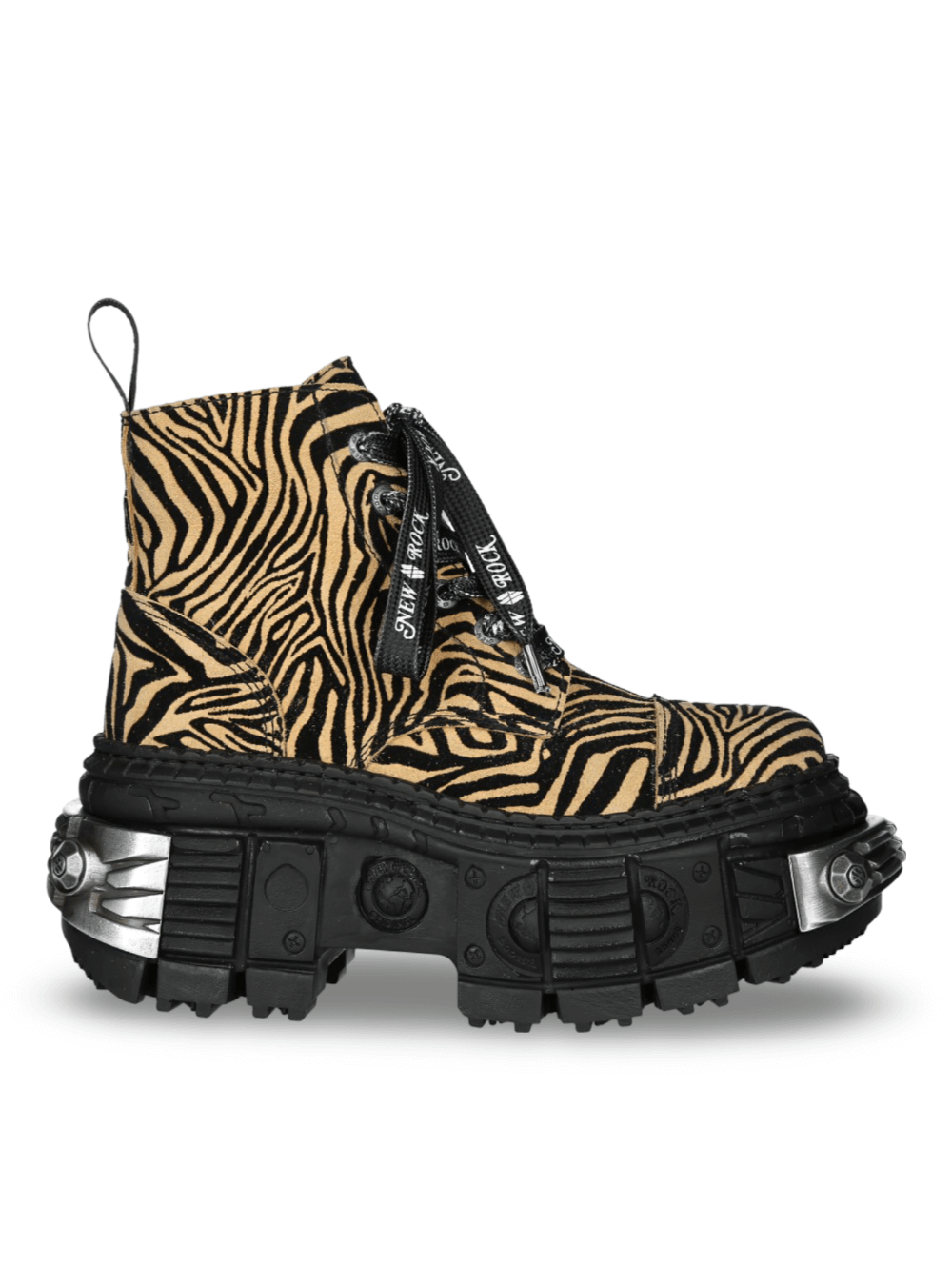 NEW ROCK Men's Tiger Print Ankle Boots with Rugged Sole