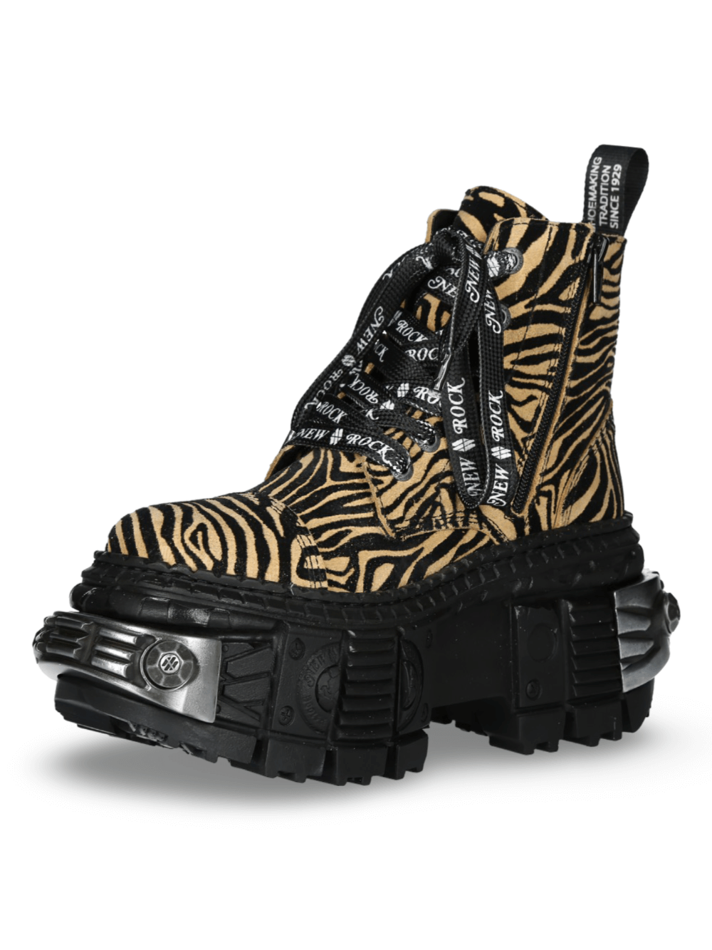 NEW ROCK Men's Tiger Print Ankle Boots with Rugged Sole