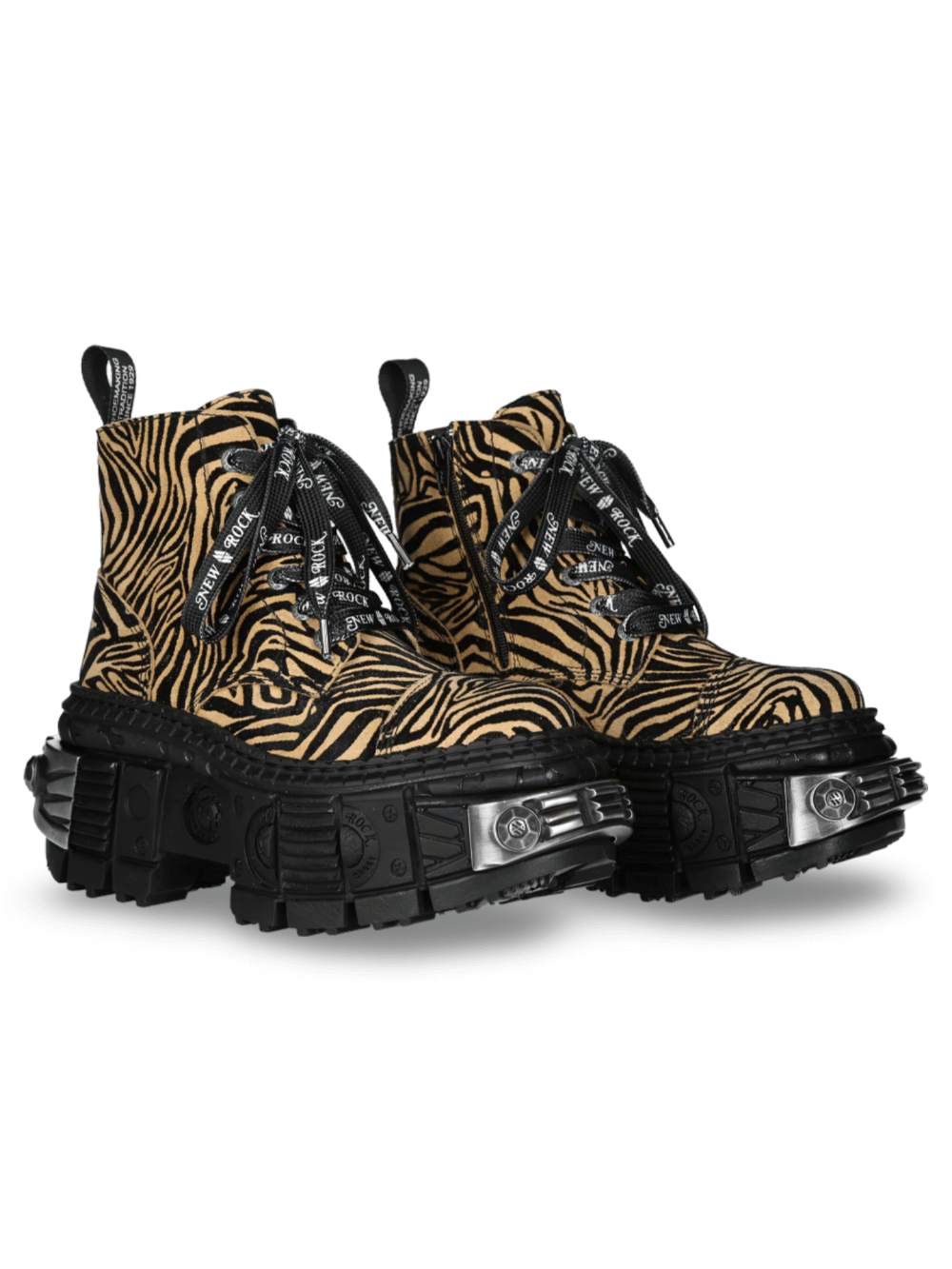 NEW ROCK Men's Tiger Print Ankle Boots with Rugged Sole