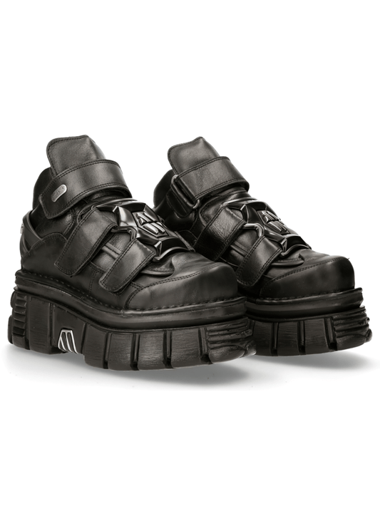 NEW ROCK Women's Leather Ankle Boots with Metallic Details