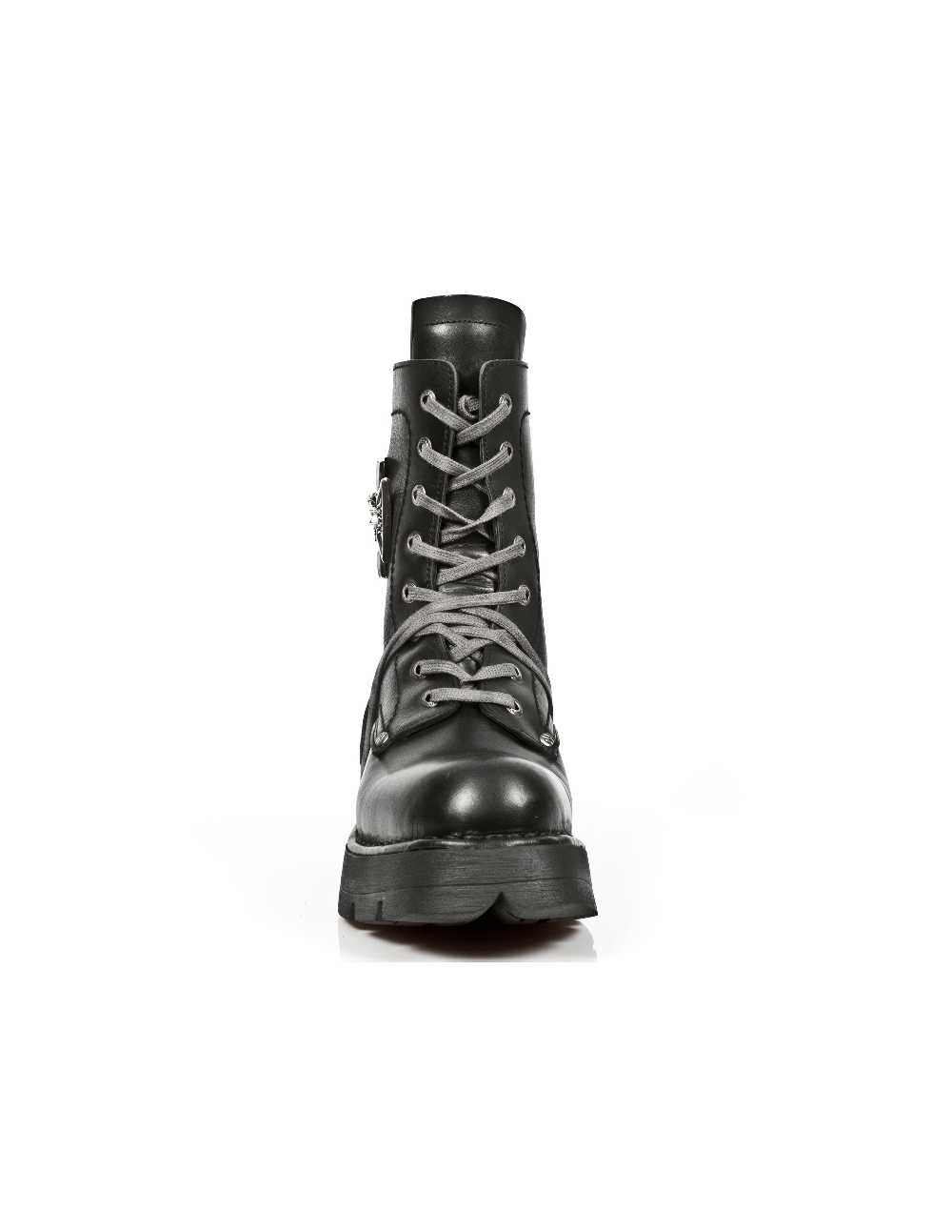 NEW ROCK Men's Metal Skull Lace-Up Leather Ankle Boot