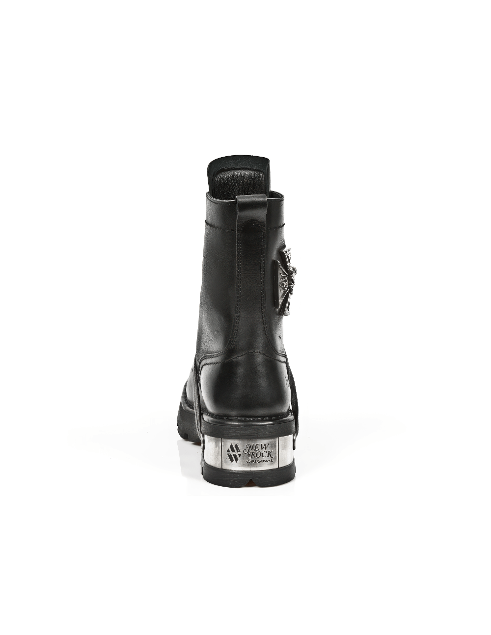 NEW ROCK Men's Metal Skull Lace-Up Leather Ankle Boot