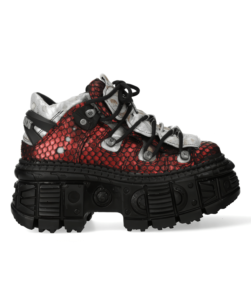 NEW ROCK Men's Red Leather Rock Style Ankle Boots