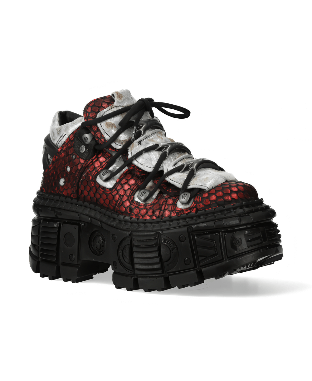 NEW ROCK Men's Red Leather Rock Style Ankle Boots