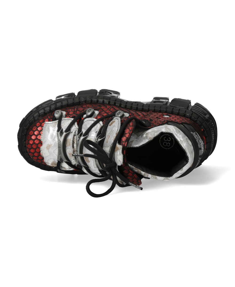 NEW ROCK Men's Red Leather Rock Style Ankle Boots