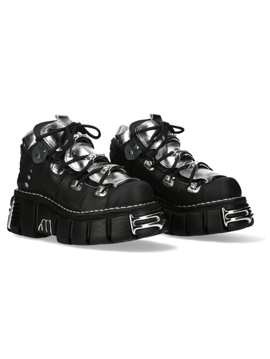 NEW ROCK Men's Rugged Metal Lace-Up Ankle Boots