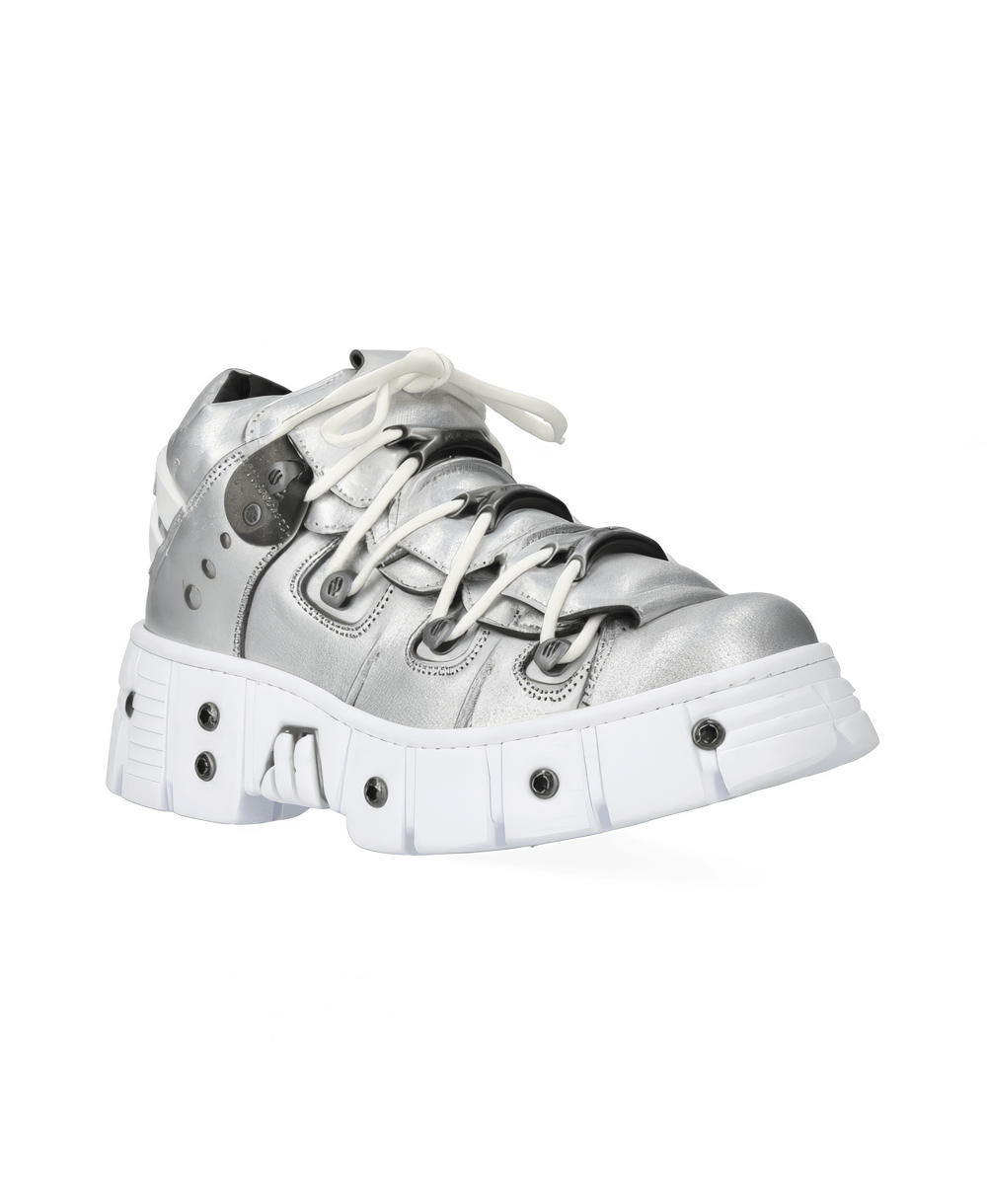 NEW ROCK Men's Silver Leather Rock Style Ankle Boots