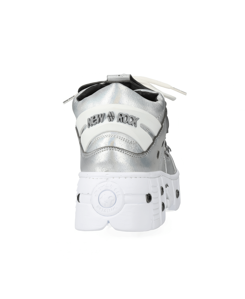 NEW ROCK Men's Silver Leather Rock Style Ankle Boots