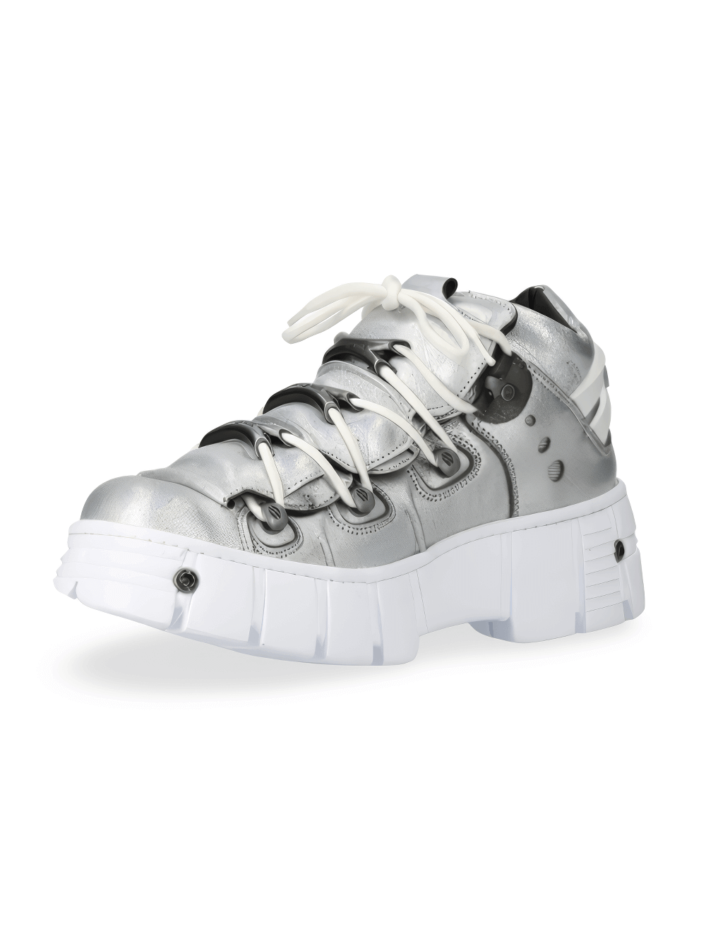 NEW ROCK Men's Silver Leather Rock Style Ankle Boots