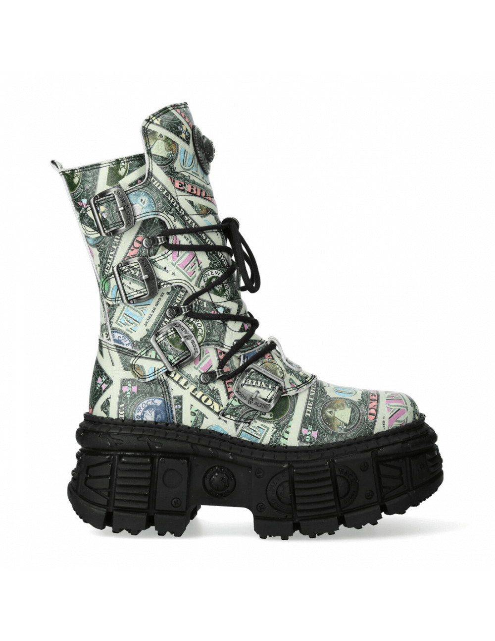 NEW ROCK Women's Vibrant Money Print Punk Mid-Calf Boots