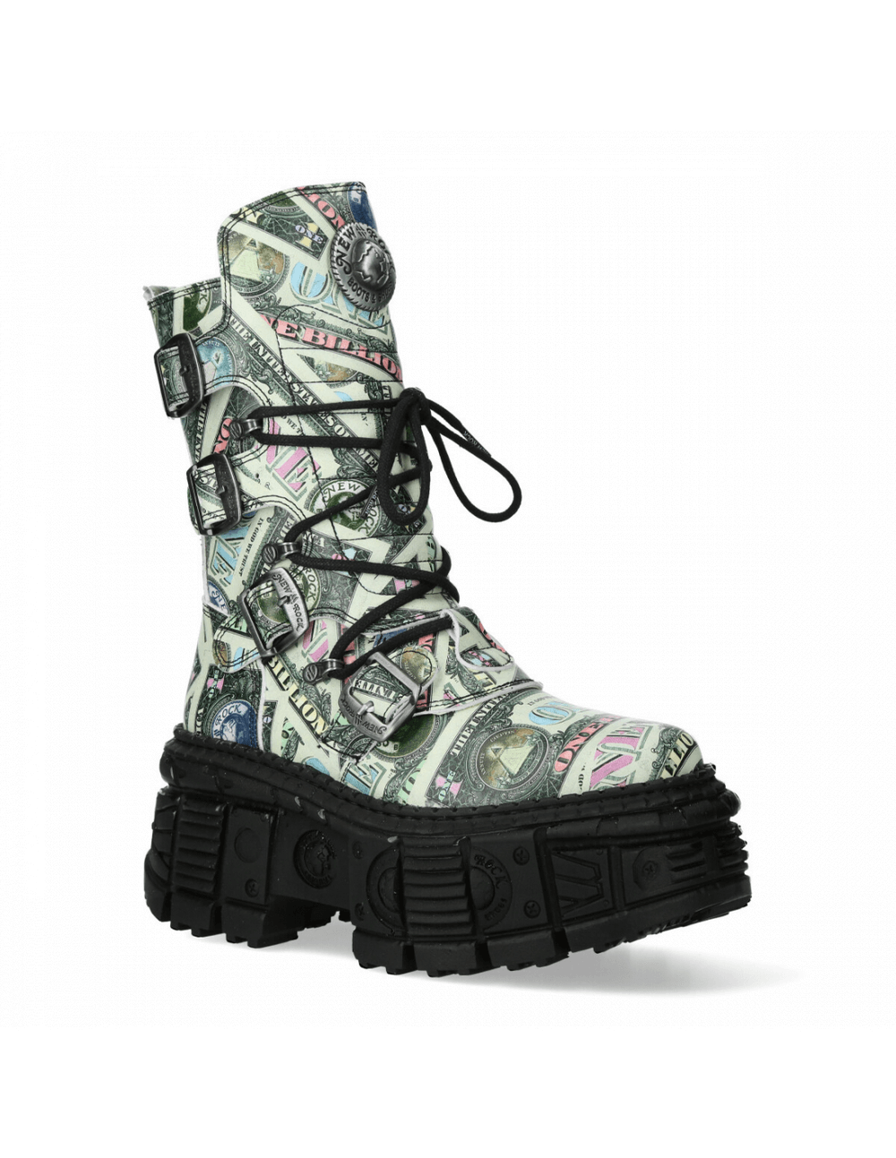 NEW ROCK Men's Vibrant Money Print Punk Mid-Calf Boots