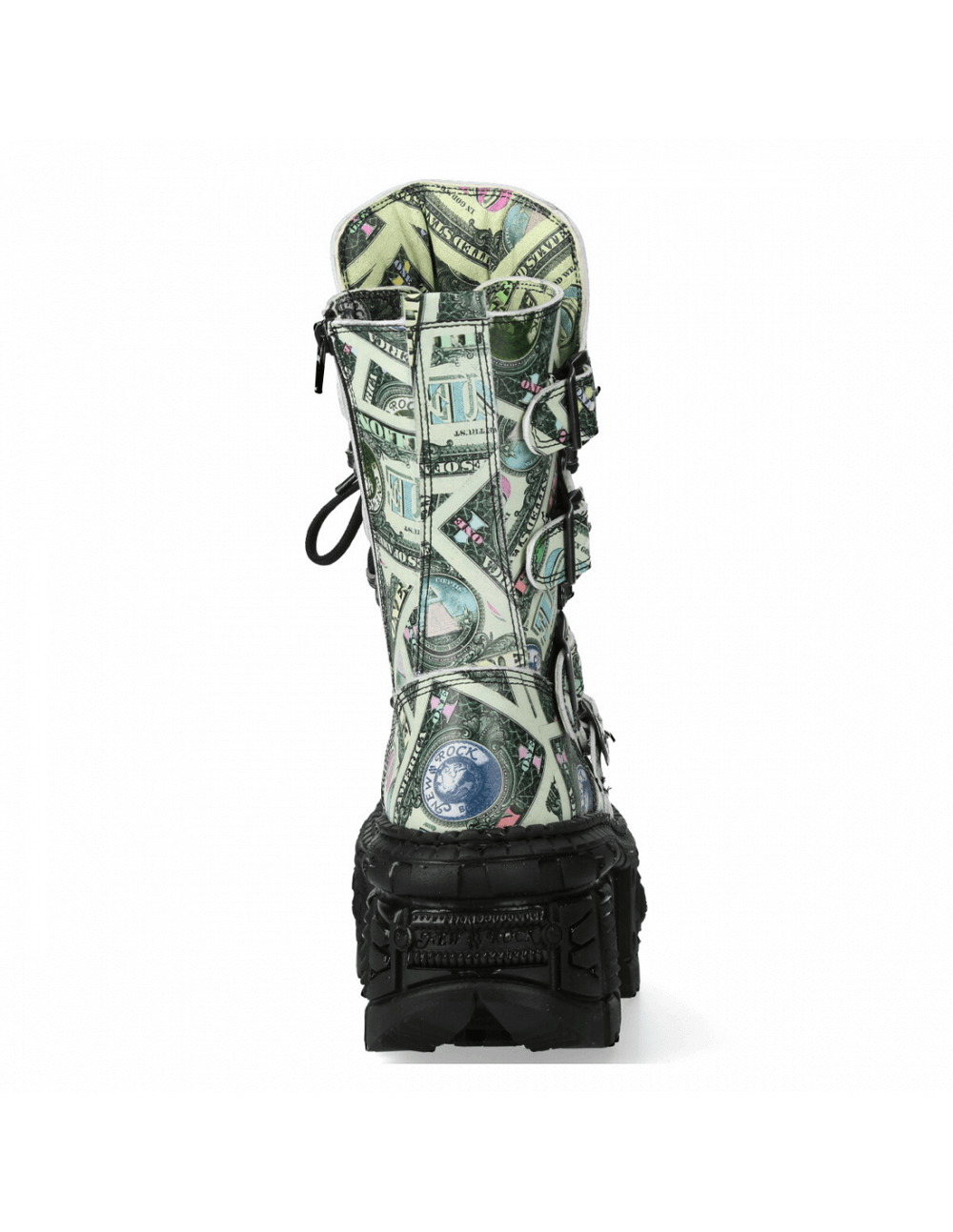 NEW ROCK Women's Vibrant Money Print Punk Mid-Calf Boots