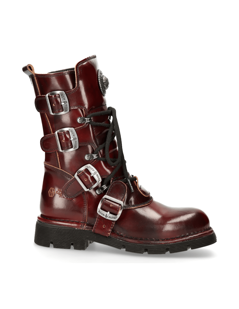 NEW ROCK Men's Wine Red Leather Urban Combat Boots