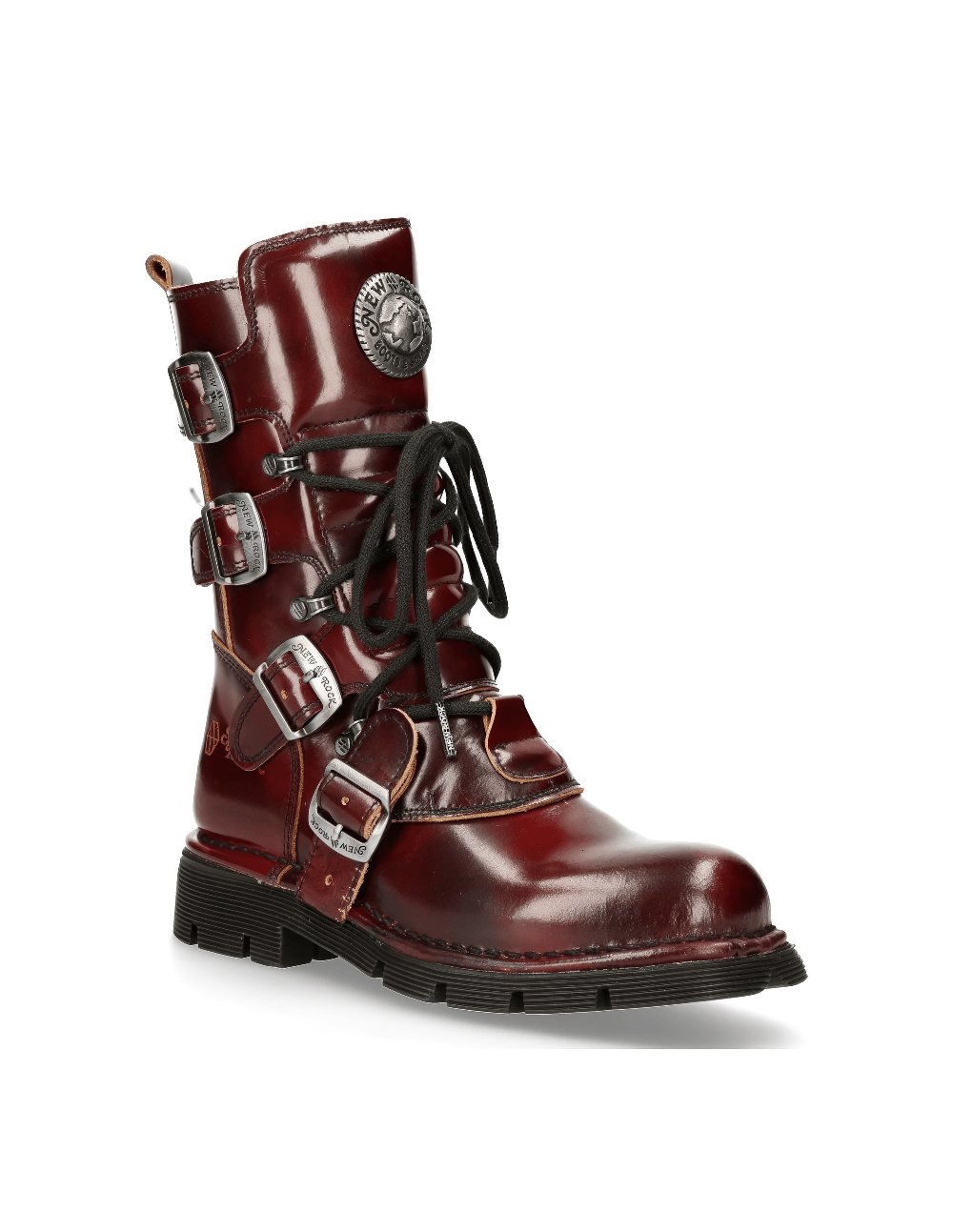 NEW ROCK Men's Wine Red Leather Urban Combat Boots