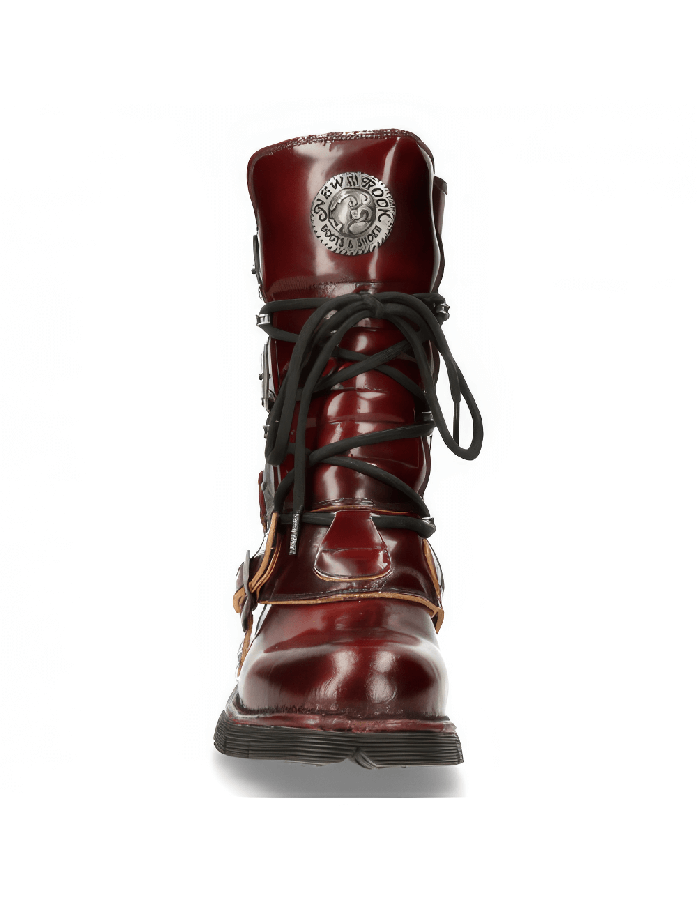 NEW ROCK Men's Wine Red Leather Urban Combat Boots
