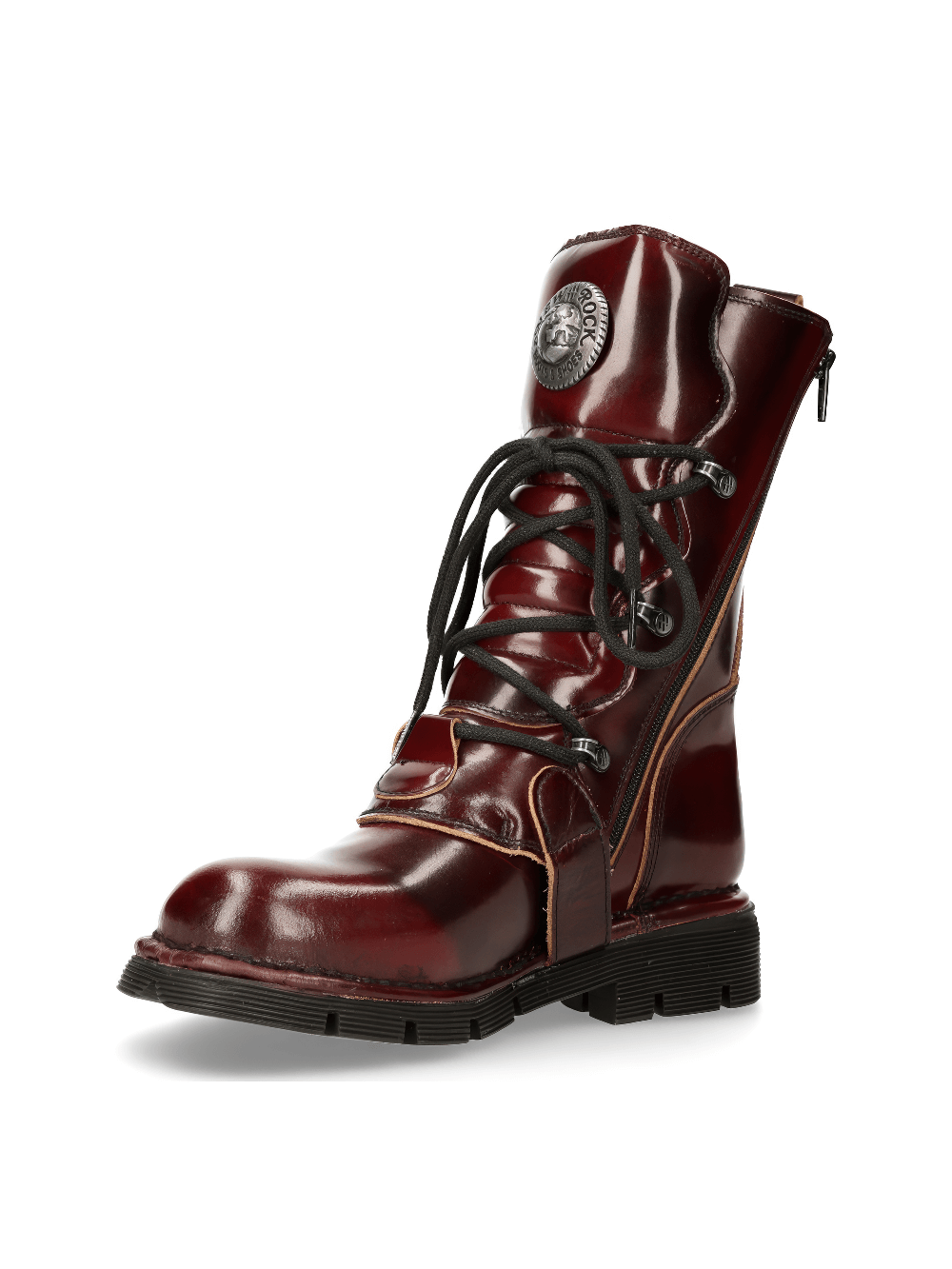 NEW ROCK Men's Wine Red Leather Urban Combat Boots