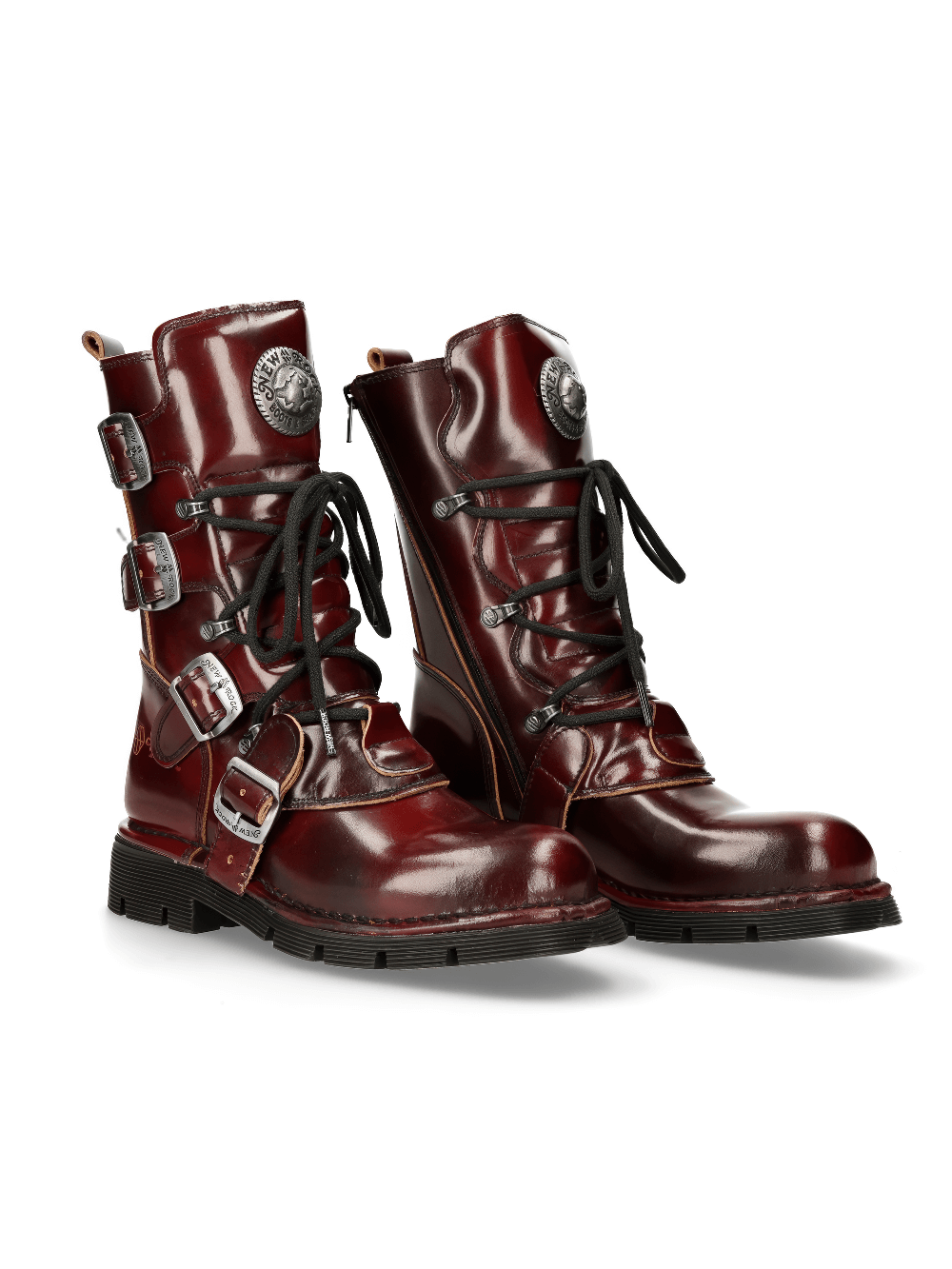 NEW ROCK Men's Wine Red Leather Urban Combat Boots
