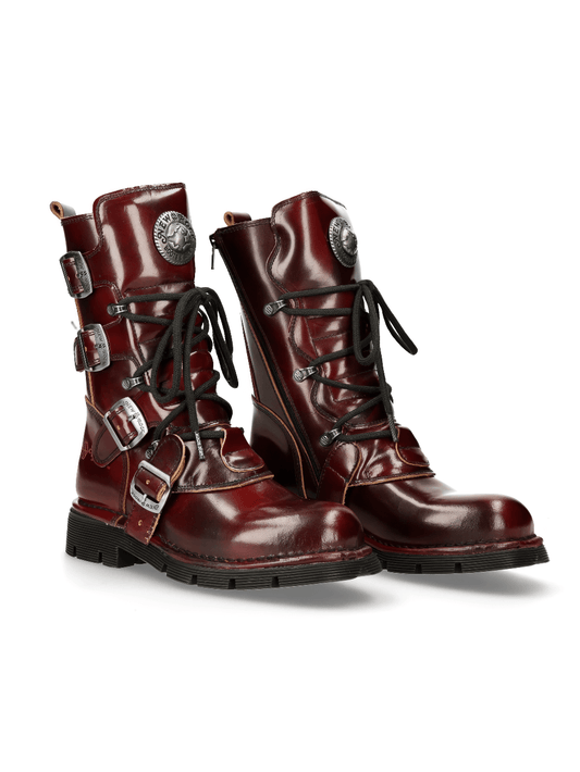 NEW ROCK Men's Wine Red Leather Urban Combat Boots