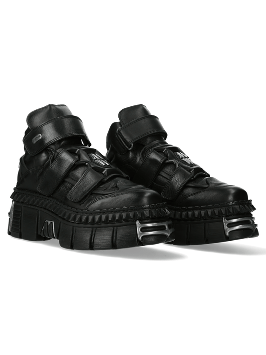 NEW ROCK Men's Urban Heavy Black Ankle Boots with Velcro Straps