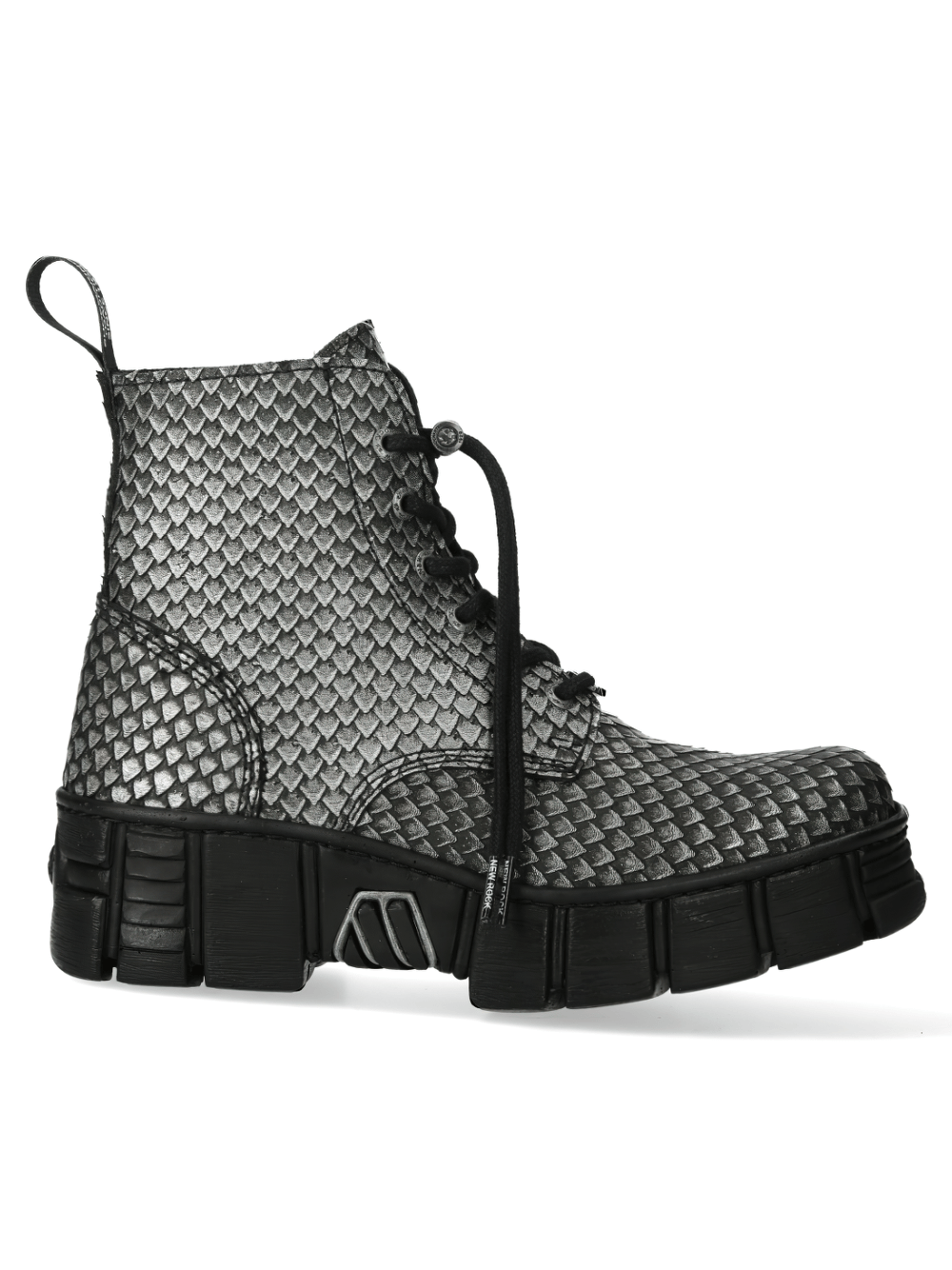 NEW ROCK Men's Urban Textured Scale Black Lace-Up Boots