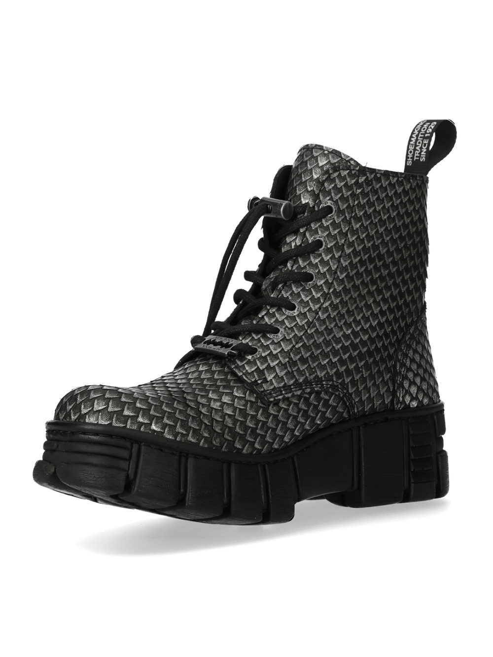 NEW ROCK Men's Urban Textured Scale Black Lace-Up Boots
