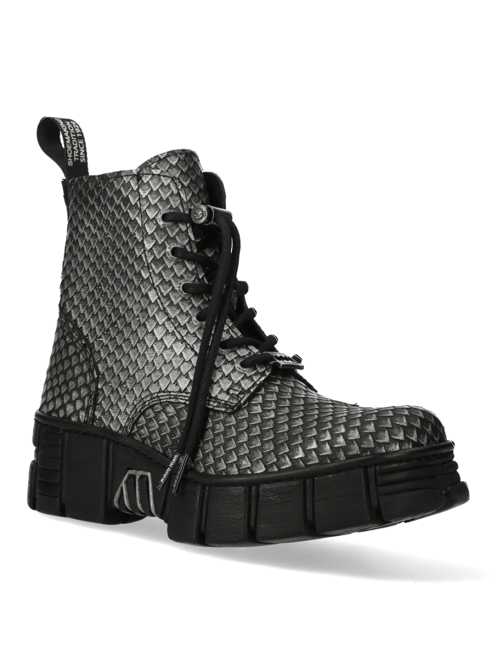 NEW ROCK Men's Urban Textured Scale Black Lace-Up Boots