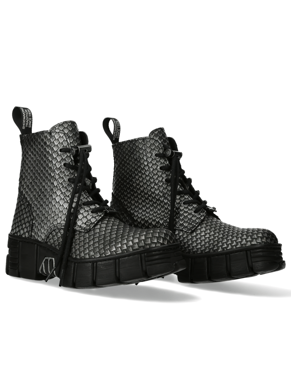 NEW ROCK Men's Urban Textured Scale Black Lace-Up Boots