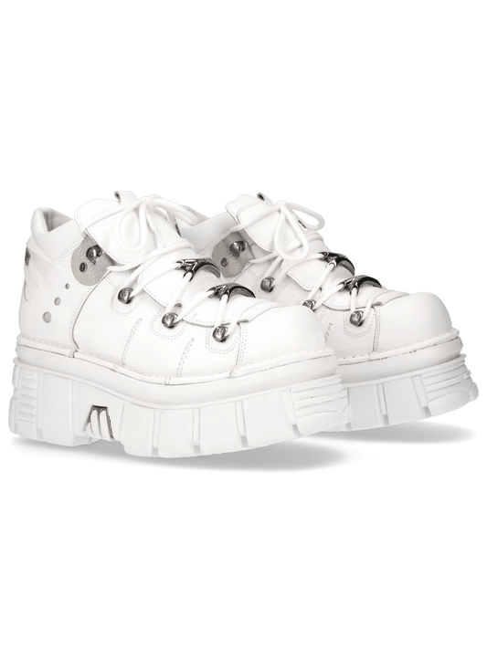 NEW ROCK Men's White Gothic Platform Ankle Boots with Laces