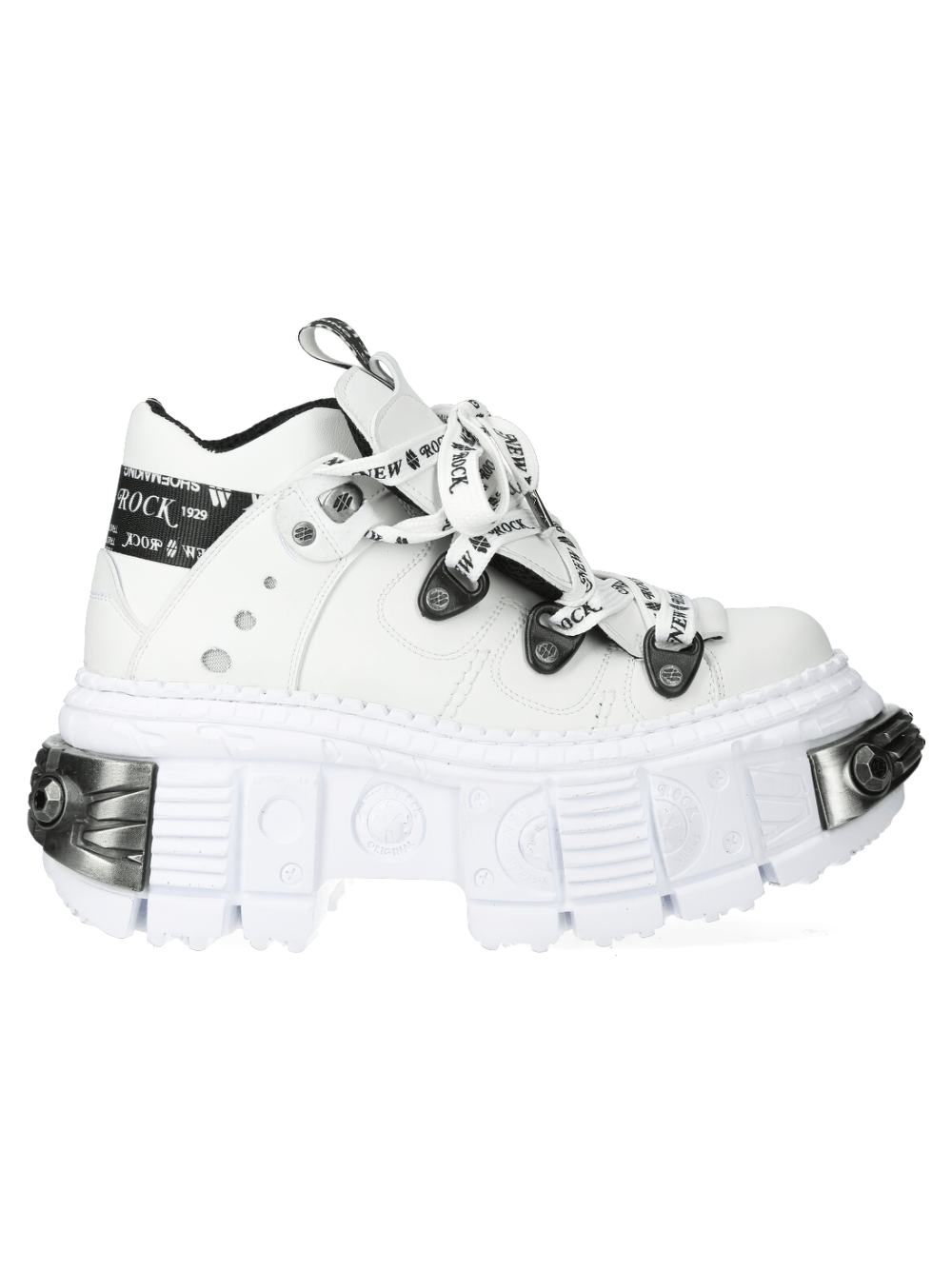 NEW ROCK Men's White Gothic Platform Ankle Boots with Metallic Details