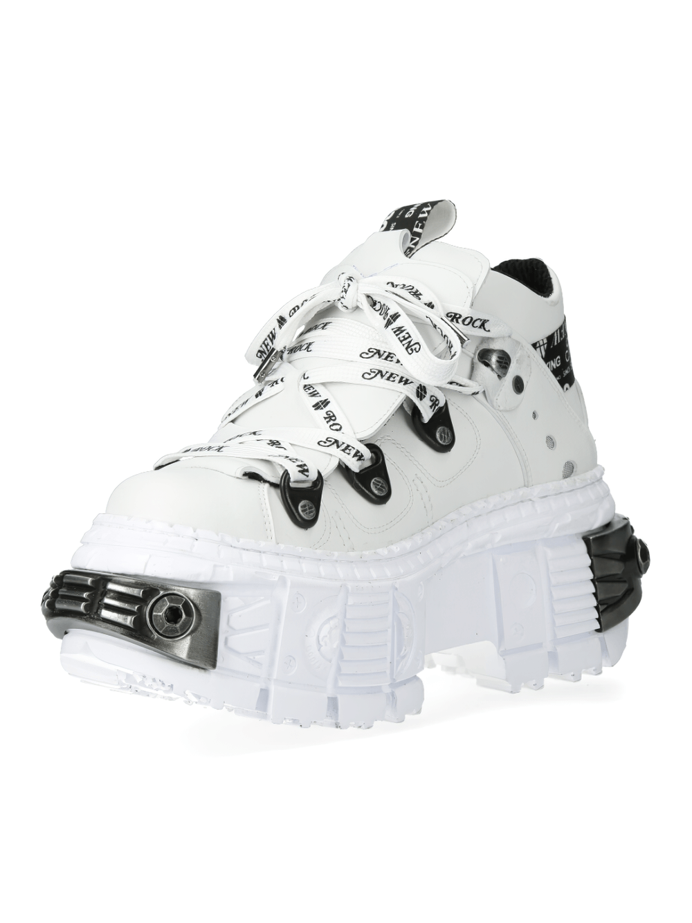 NEW ROCK Men's White Gothic Platform Ankle Boots with Metallic Details