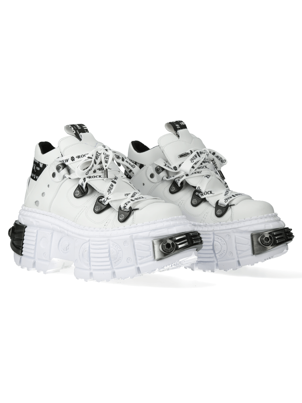 NEW ROCK Men's White Gothic Platform Ankle Boots with Metallic Details