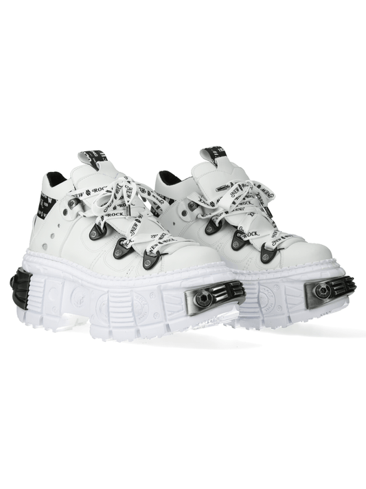 NEW ROCK Men's White Gothic Platform Ankle Boots with Metallic Details