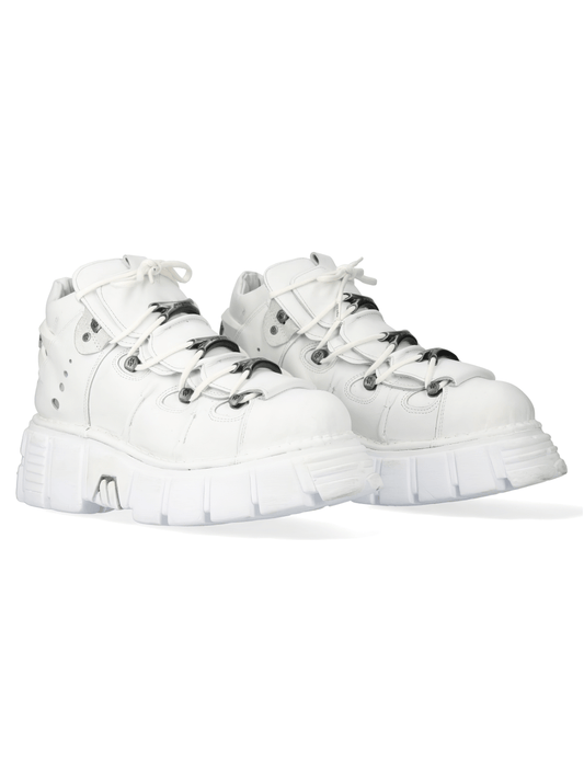 NEW ROCK Men's White Gothic Punk Platform Ankle Boots With Laces