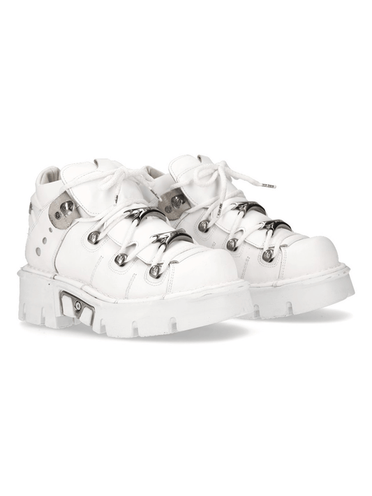 NEW ROCK Men's White Gothic Punk Swag Shoes with Metal Accents