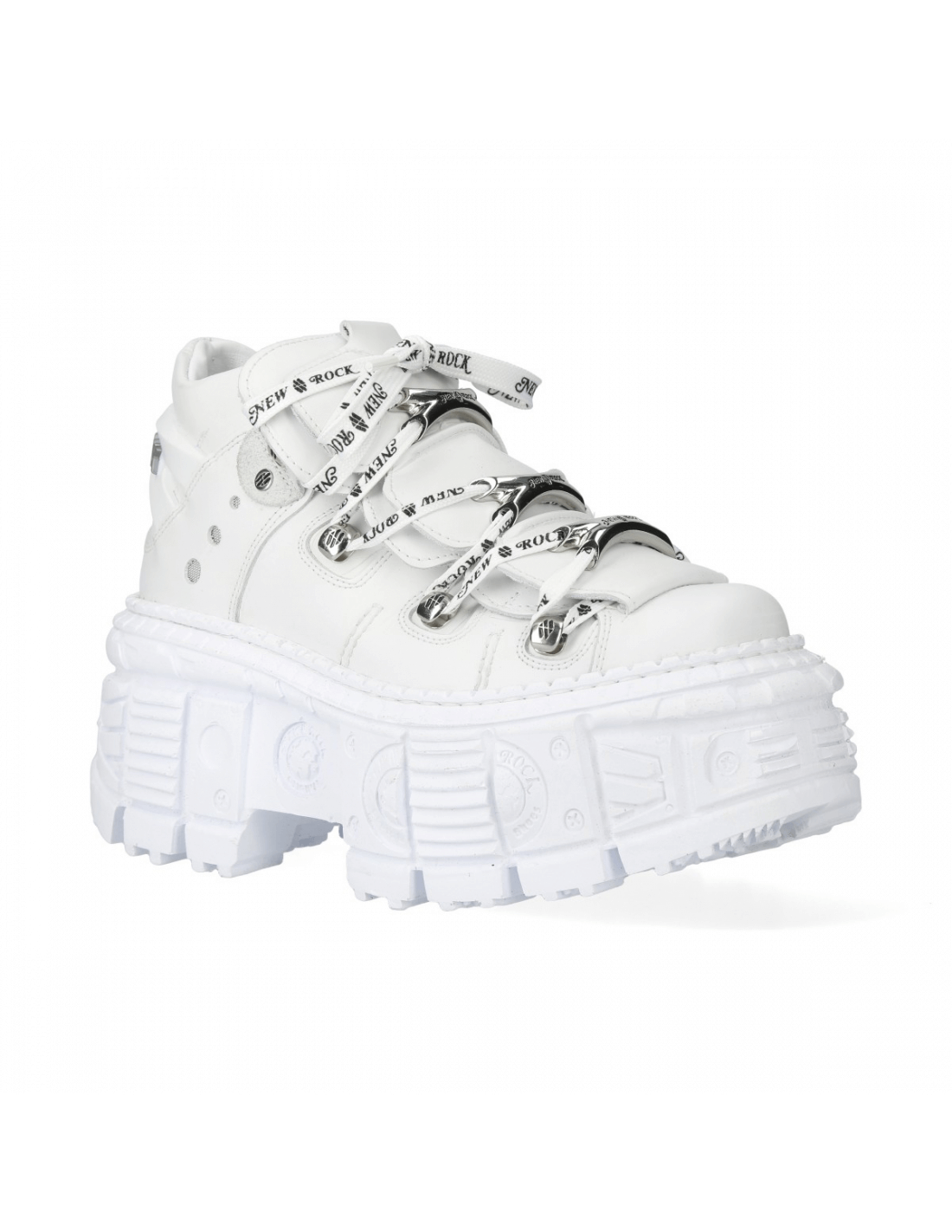 NEW ROCK Men's White Leather Chunky Lace-Up Ankle Boots