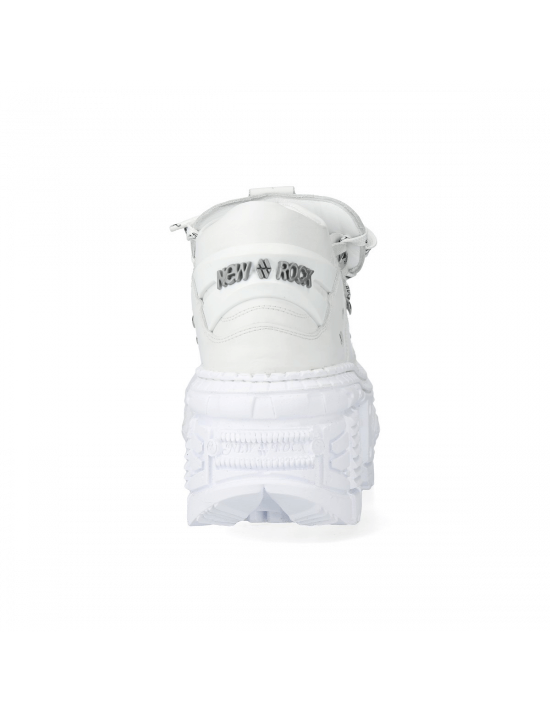 NEW ROCK Men's White Leather Chunky Lace-Up Ankle Boots