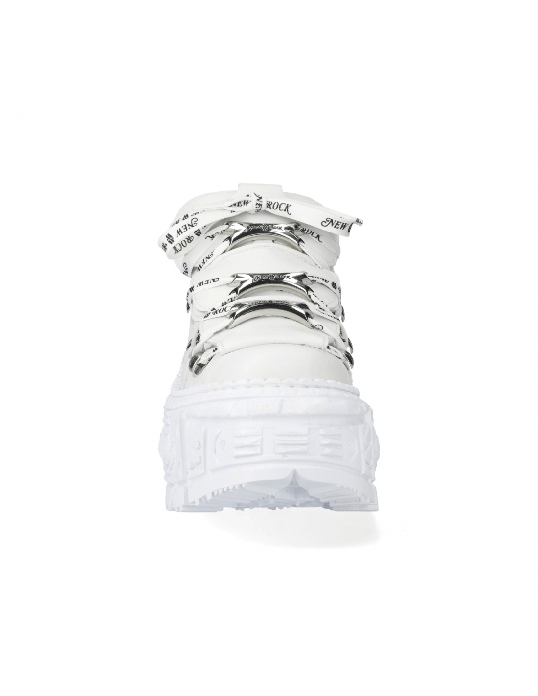 NEW ROCK Men's White Leather Chunky Lace-Up Ankle Boots