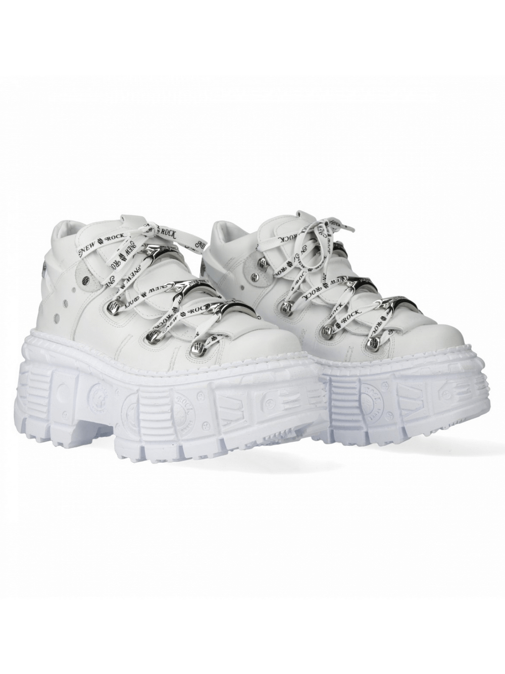 NEW ROCK Men's White Leather Chunky Lace-Up Ankle Boots