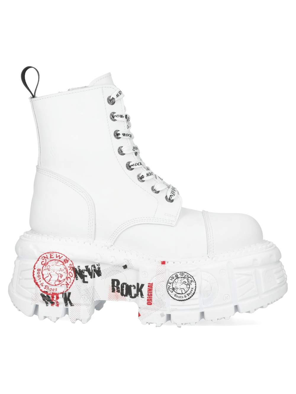 NEW ROCK Men's White Punk Lace-Up Boots with Custom Patches