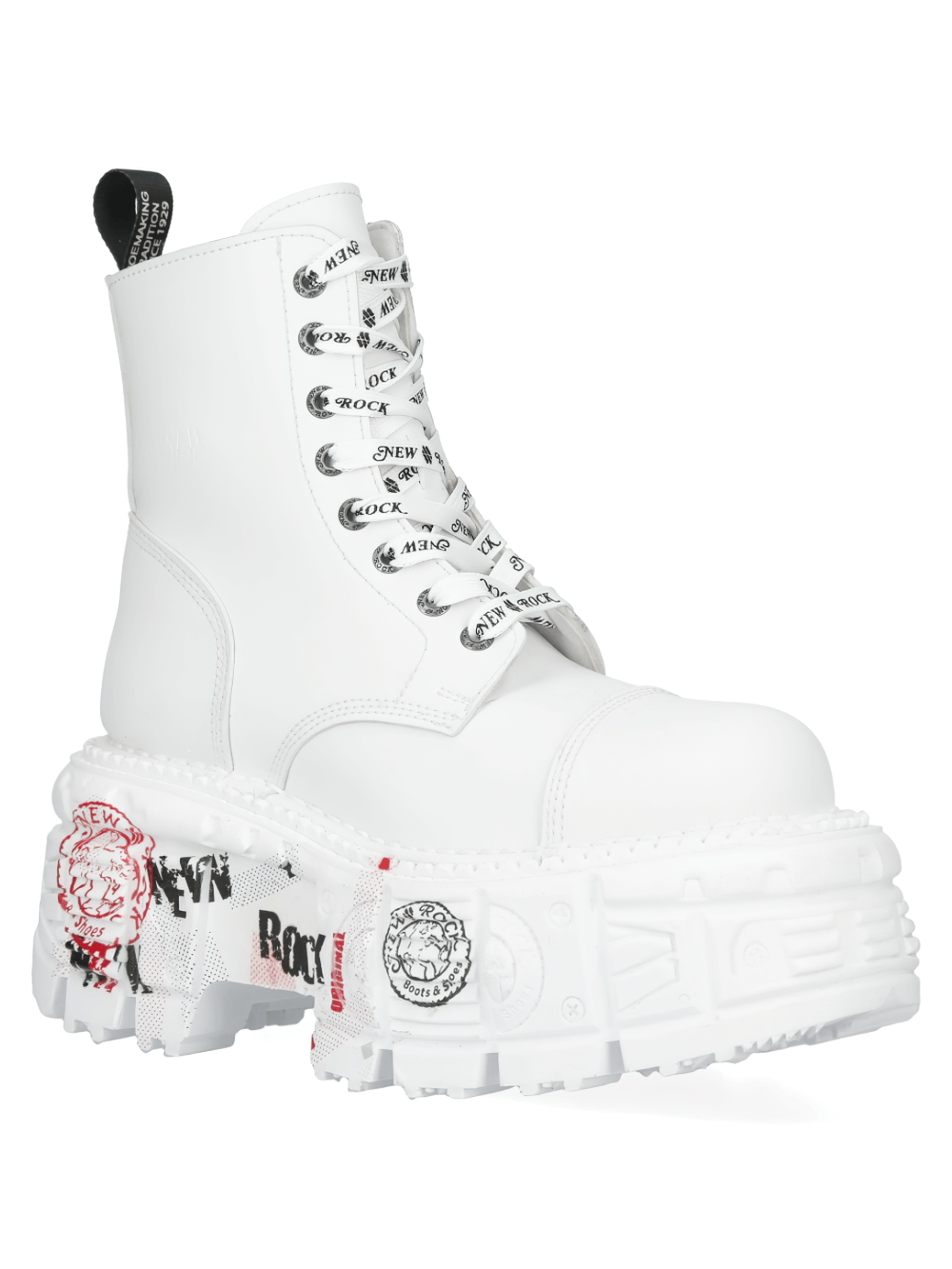 NEW ROCK Women's White Punk Lace-Up Boots with Custom Patches