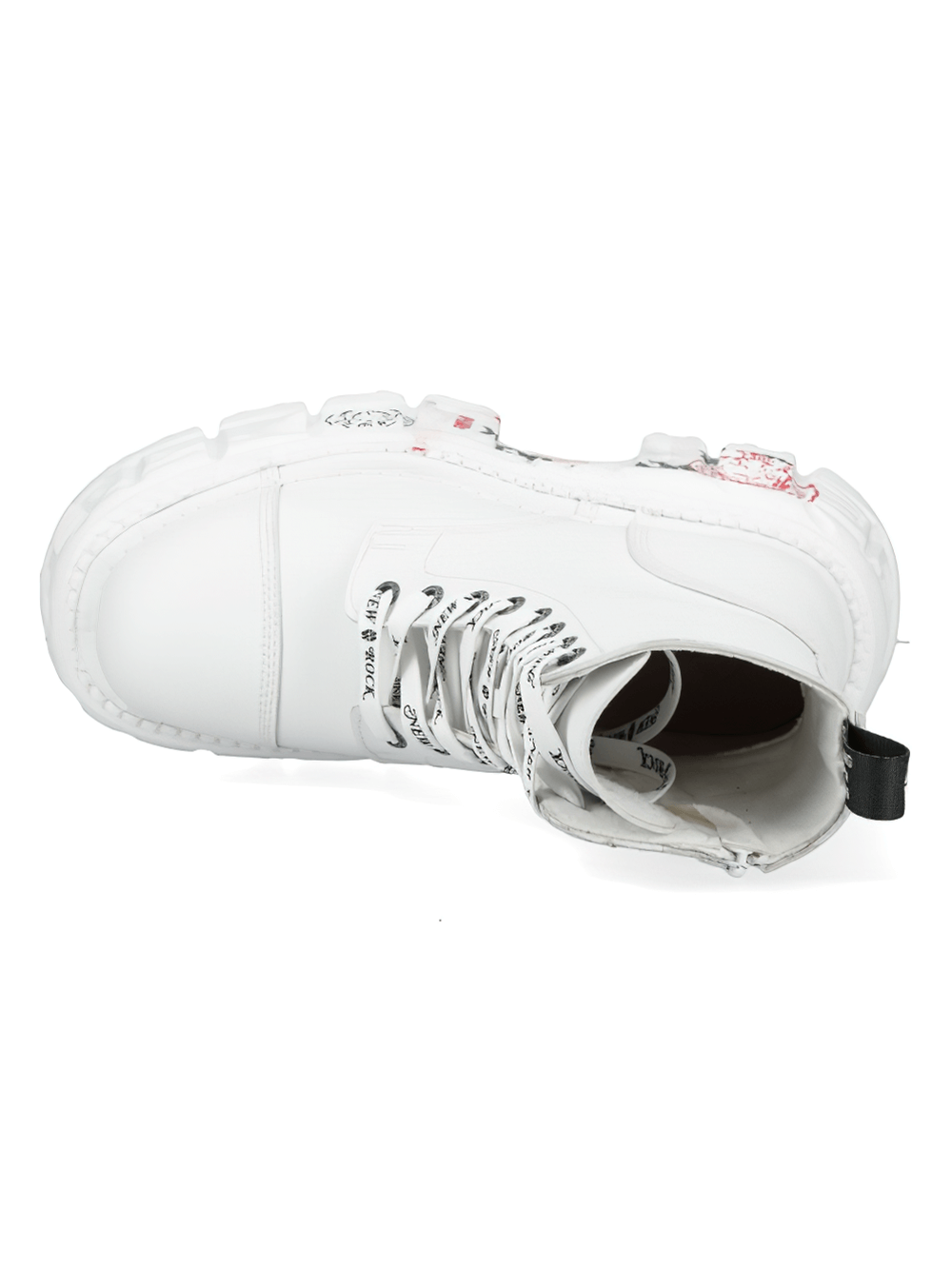 NEW ROCK Women's White Punk Lace-Up Boots with Custom Patches