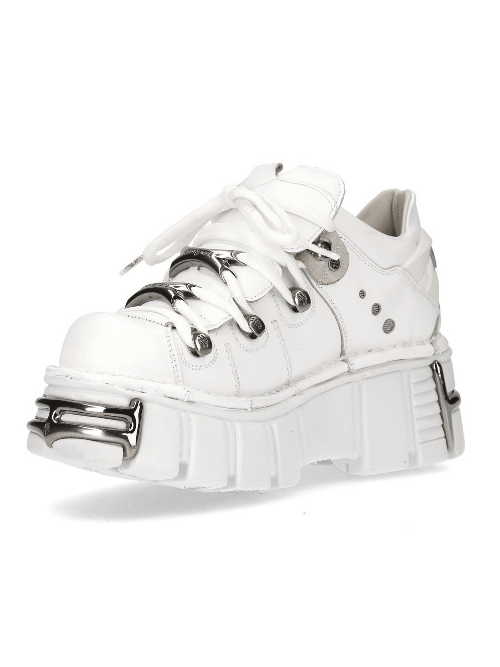 NEW ROCK Men's White Punk Platform Boots with Metal Accents