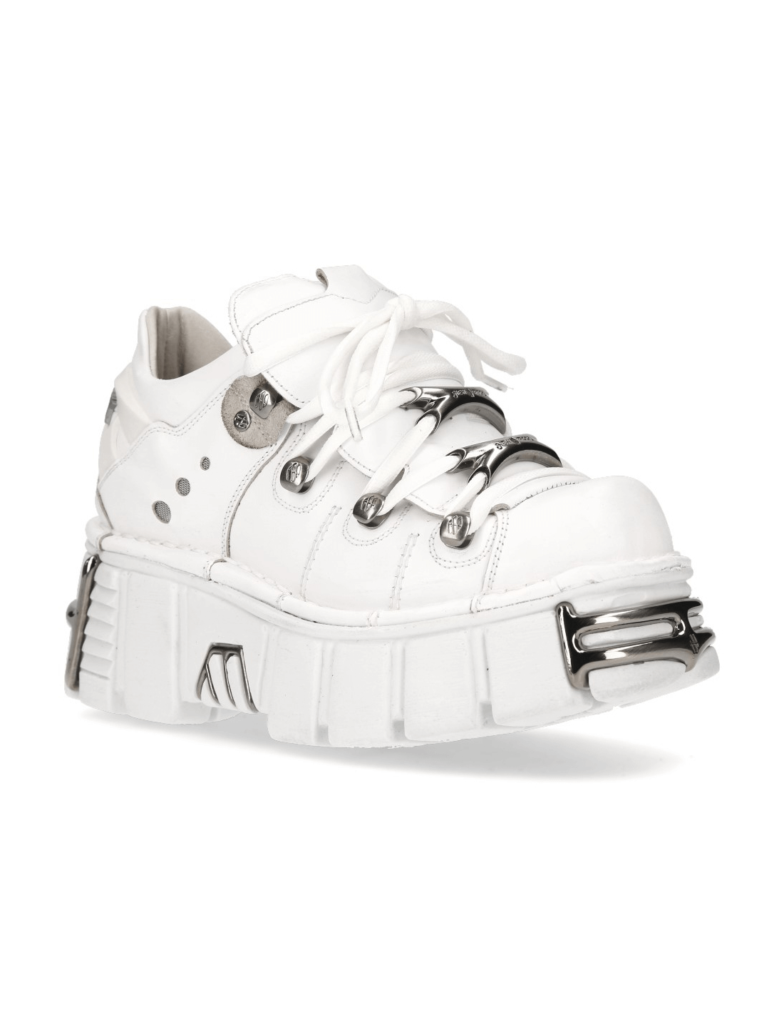 NEW ROCK Men's White Punk Platform Boots with Metal Accents