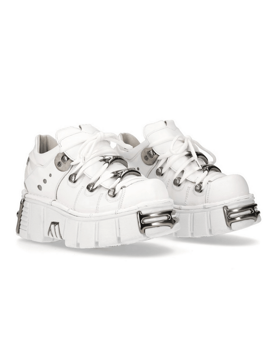 NEW ROCK Men's White Punk Platform Boots with Metal Accents