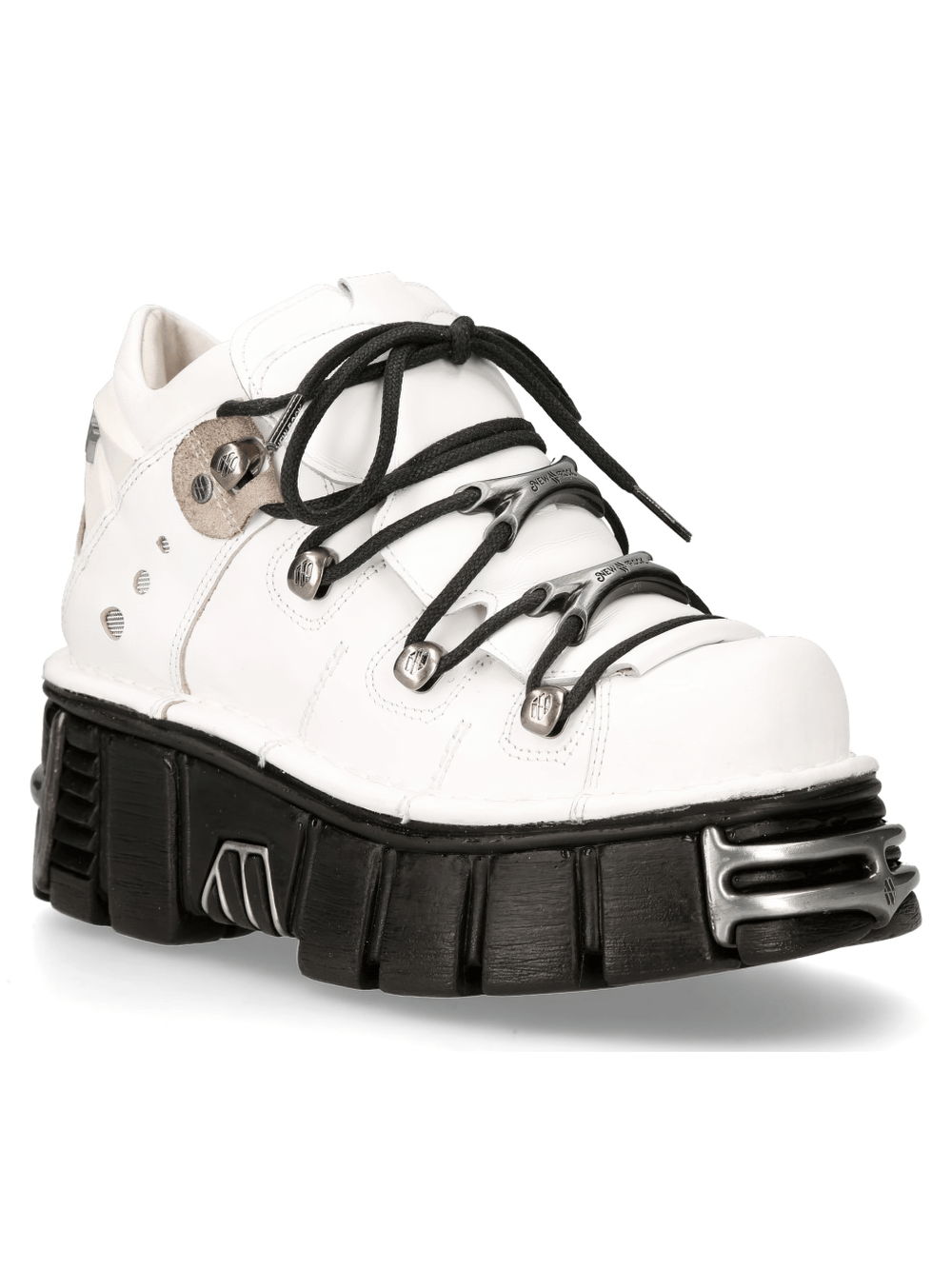 NEW ROCK Men's White Punk Rock Ankle Boots on Black Platform