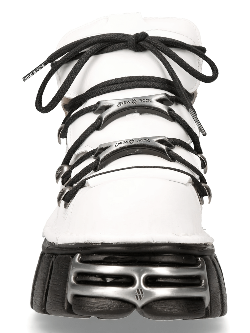 NEW ROCK Men's White Punk Rock Ankle Boots on Black Platform
