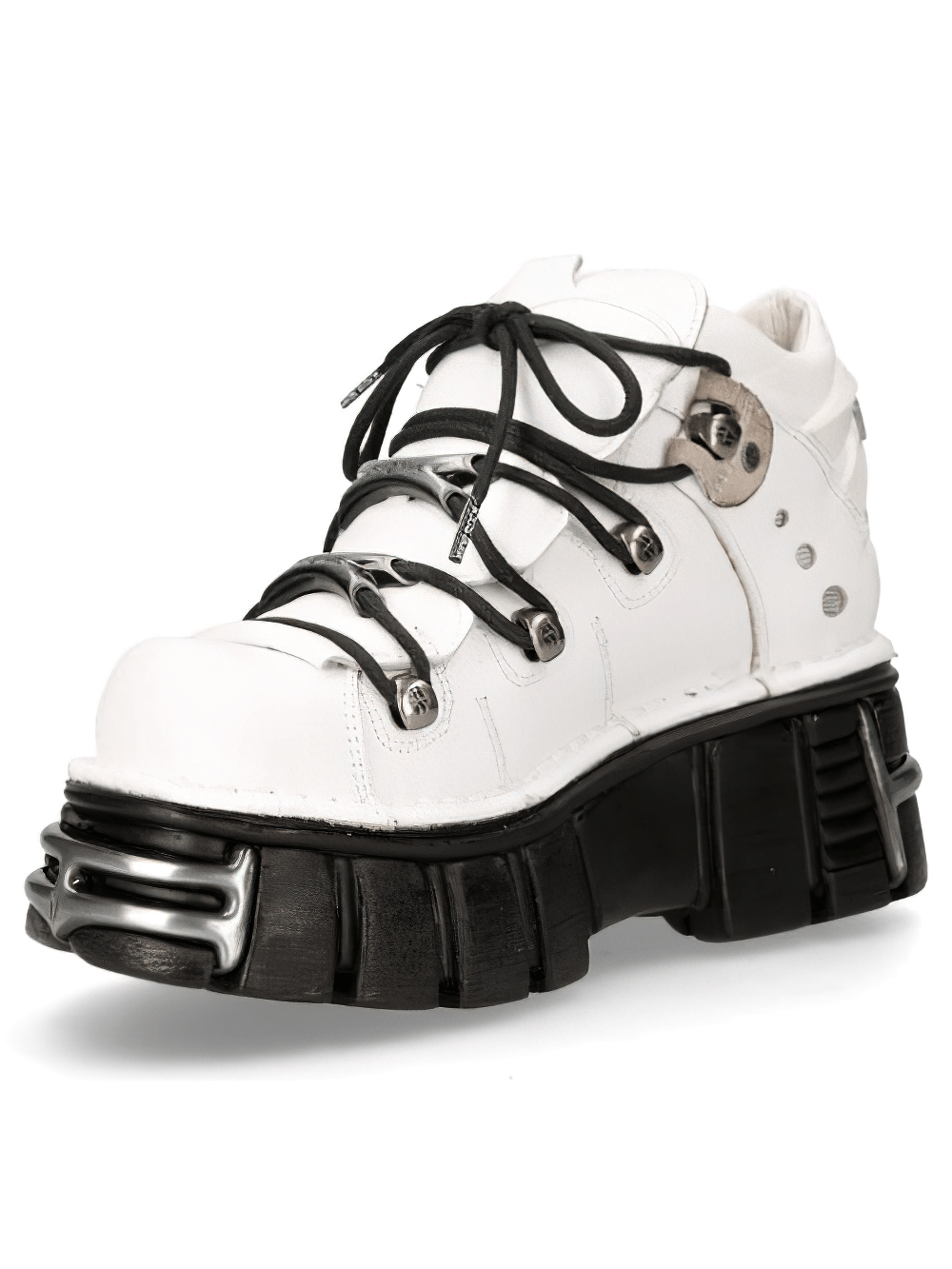NEW ROCK Women's White Punk Rock Ankle Boots on Black Platform