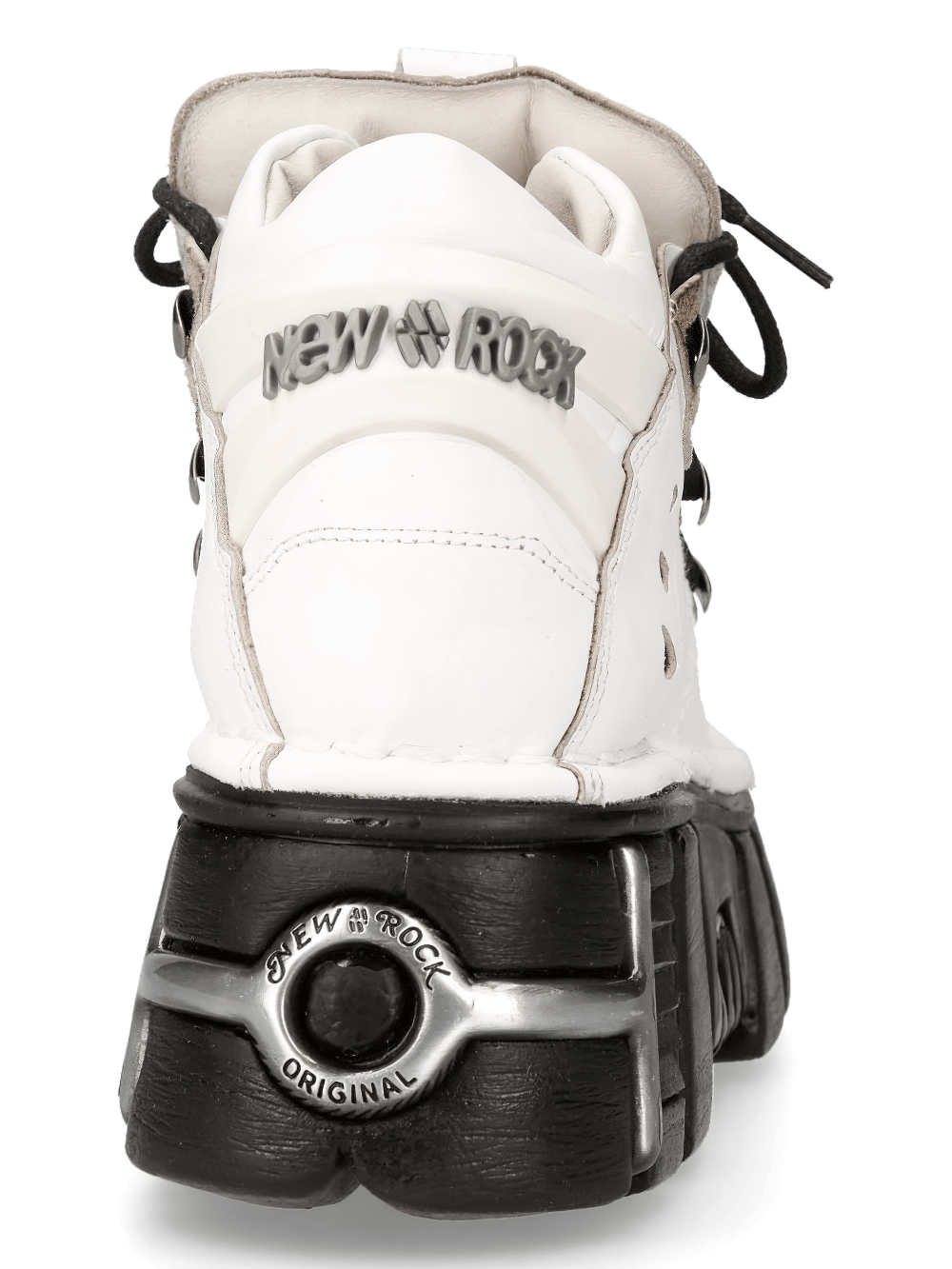 NEW ROCK Men's White Punk Rock Ankle Boots on Black Platform
